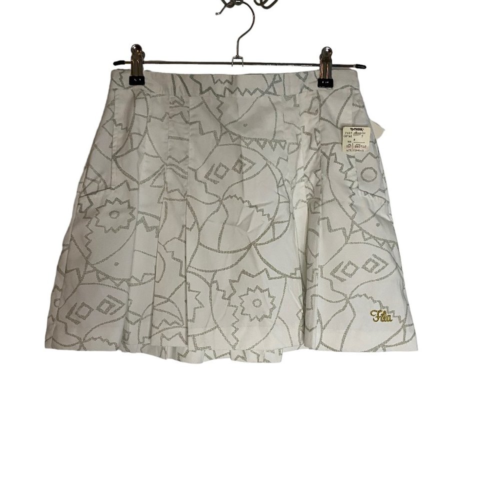 NWT FILA White Grey Graphic Pleated Tennis Mini Skirt Size 8 Embroidered Button